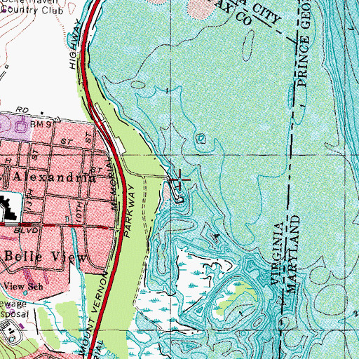 Topographic Map of Belle Haven Marina, VA