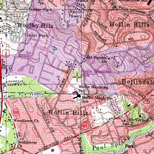 Topographic Map of Hollin Meadows Park, VA