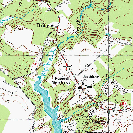 Topographic Map of Rosewell Memorial Garden, VA