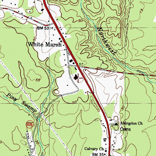 Topographic Map of White Marsh Shopping Center, VA