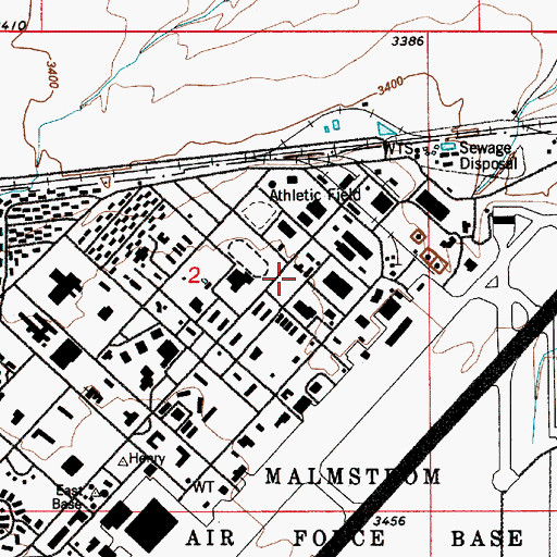 Topographic Map of Malmstrom Air Force Base Catholic Church, MT