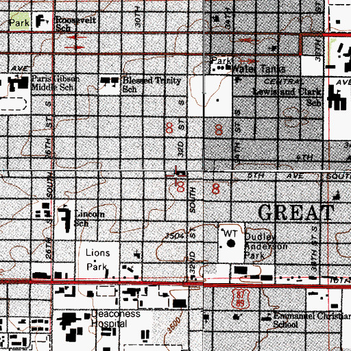 Topographic Map of Faith Lutheran Church, MT