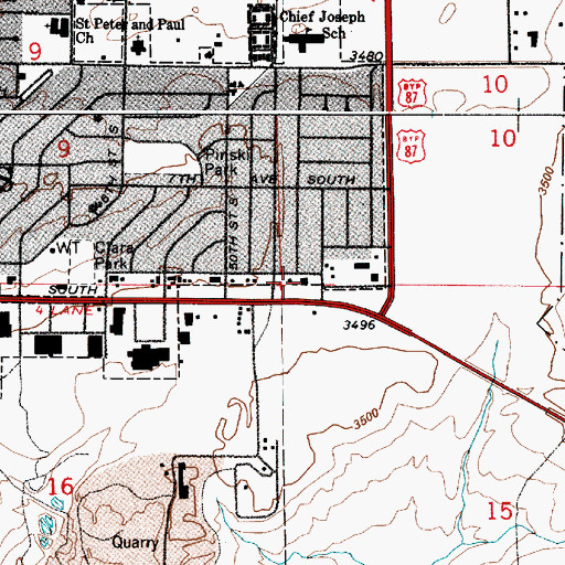 Topographic Map of Saint Johns Lutheran Church, MT