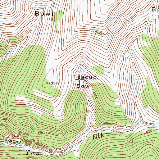Topographic Map of Teacup Bowl, CO