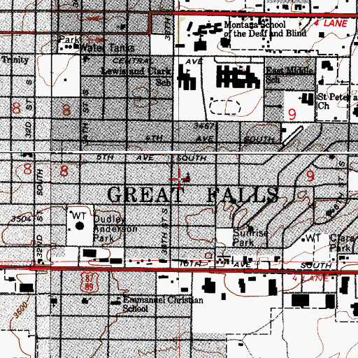 Topographic Map of Sunrise Presbyterian Church, MT