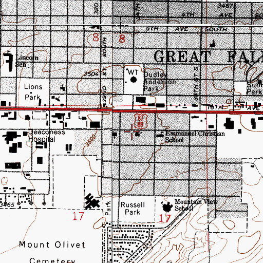 Topographic Map of Peace Lutheran Church, MT