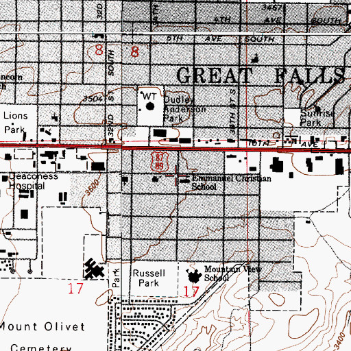 Topographic Map of Emmanuel Bible Church, MT