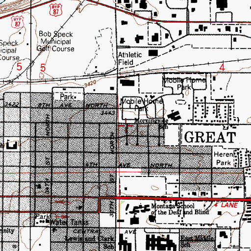 Topographic Map of Jehovahs Witnesses North and East Congregation, MT