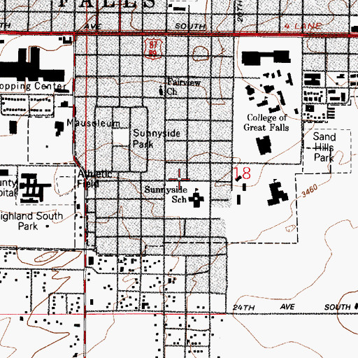 Topographic Map of Sunnyside Church of God, MT