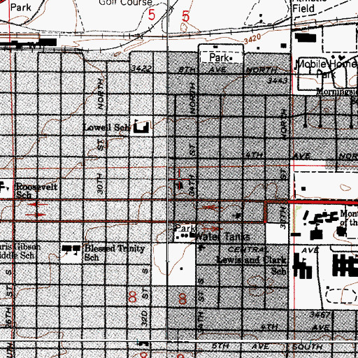 Topographic Map of Boston Heights Church of God, MT