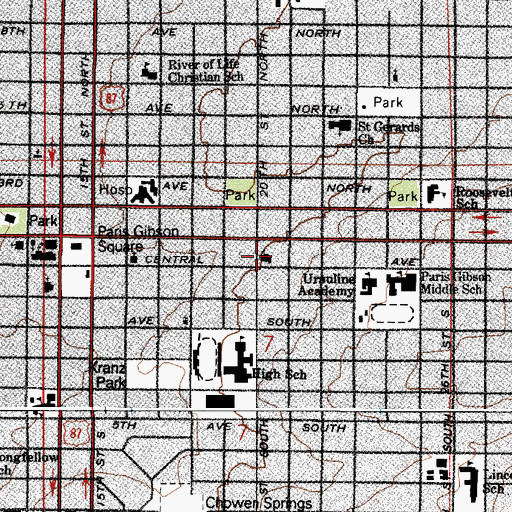 Topographic Map of Central Assembly of God Church, MT