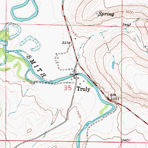 Topographic Map of Truly Bridge, MT