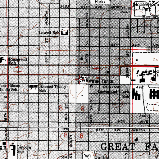 Topographic Map of Boston Heights Park, MT
