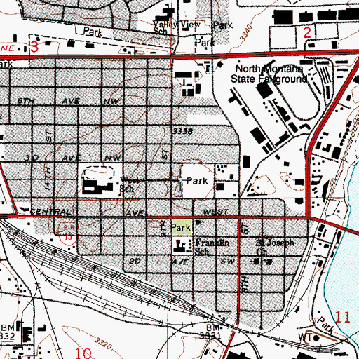 Topographic Map of West Side Kiwanis Park, MT