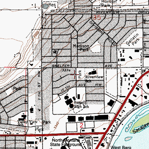 Topographic Map of Riverview Park, MT