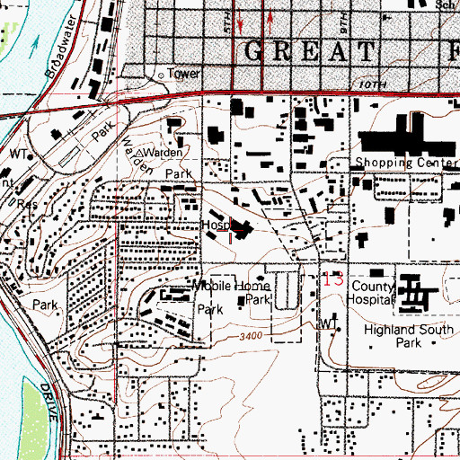 Topographic Map of Benefit Health System - West Campus, MT