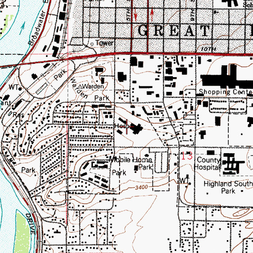 Topographic Map of Columbus Health Center, MT