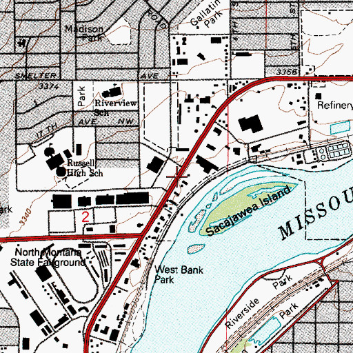 Topographic Map of Columbus Convenience Care Center, MT