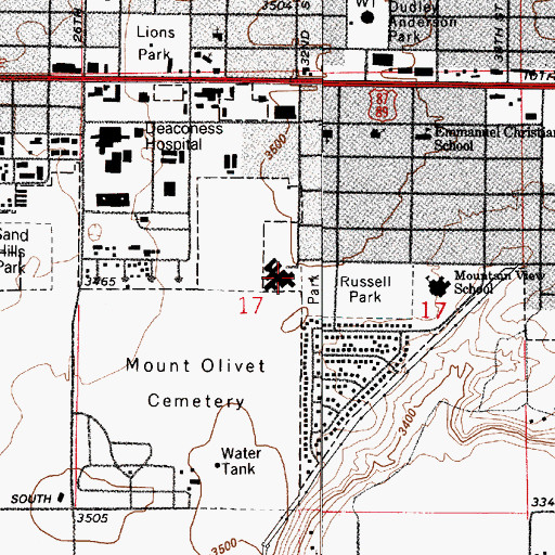 Topographic Map of Park Place Health Care Center, MT