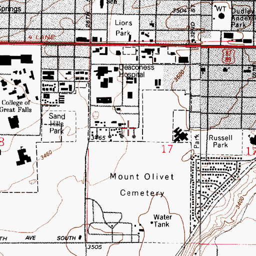 Topographic Map of Great Falls Clinic, MT