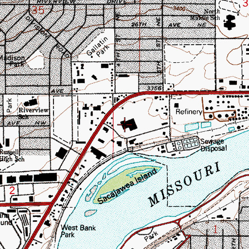 Topographic Map of Westgate Shopping Mall, MT