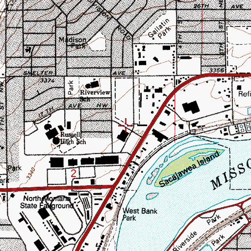 Topographic Map of West City Center Shopping Center, MT
