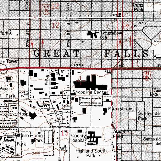 Topographic Map of Holiday Village Mall, MT