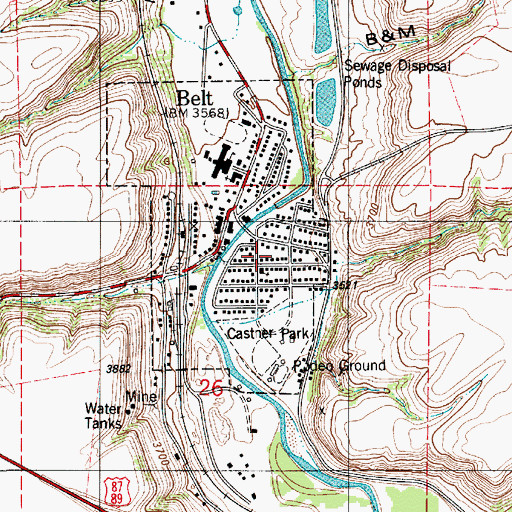 Topographic Map of Belt Public Library, MT