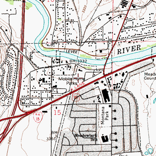 Topographic Map of Dicks RV Park, MT