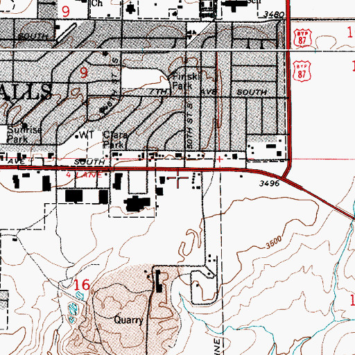 Topographic Map of Great Falls KOA Campground, MT