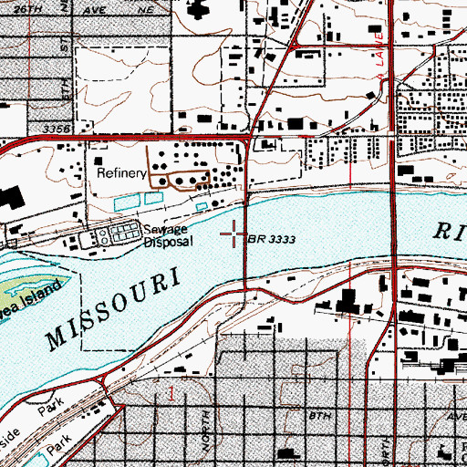 Topographic Map of Missouri River Bridge, MT