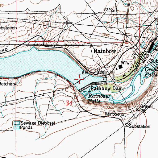 Topographic Map of Rainbow Falls Bridge, MT