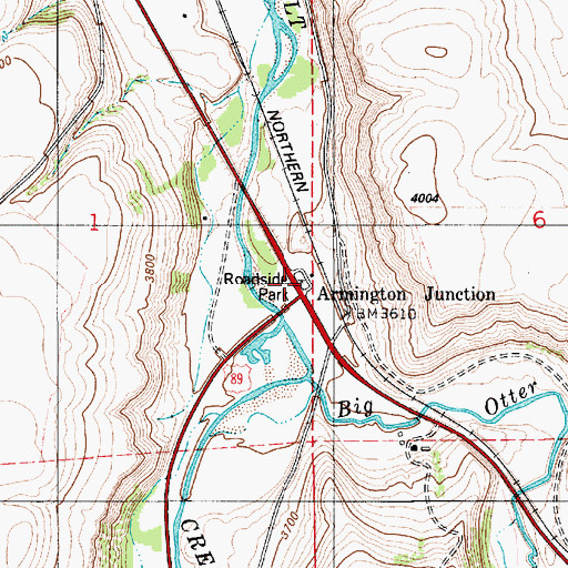 Topographic Map of Armington Junction Rest Area, MT