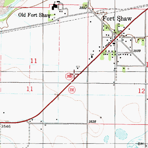 Topographic Map of Fort Shaw Historical Marker, MT