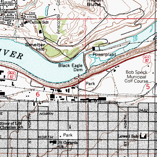 Topographic Map of Black Eagle Falls Historical Marker, MT