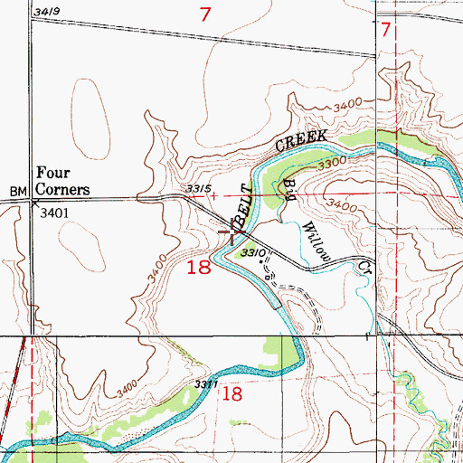 Topographic Map of Belt Creek Bridge, MT