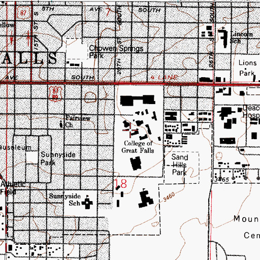 Topographic Map of University of Great Falls Library, MT