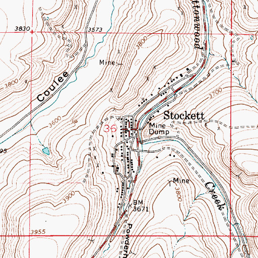 Topographic Map of Stockett Community Bible Chapel, MT