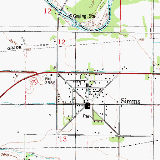 Topographic Map of Simms United Methodist Church, MT