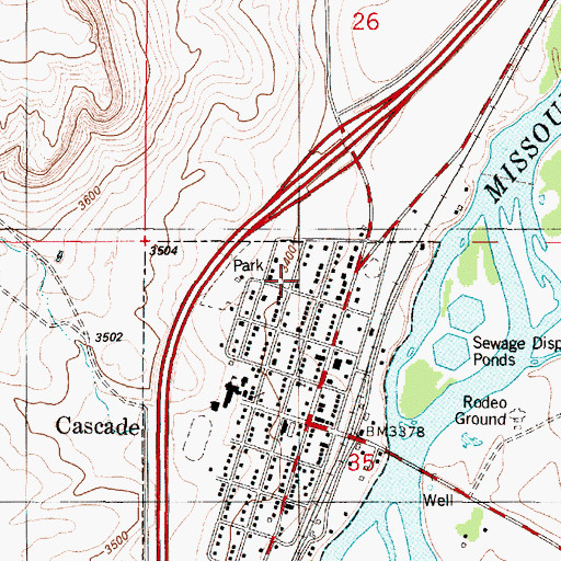 Topographic Map of Community United Methodist Church of Cascade, MT