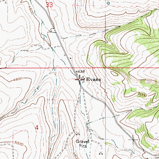 Topographic Map of Evans School (historical), MT