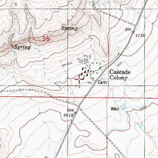 Topographic Map of Cascade Colony School, MT