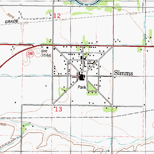 Topographic Map of Simms High School, MT