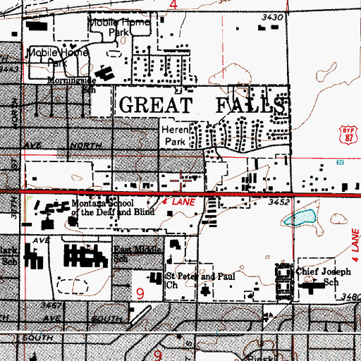Topographic Map of Treasure State Baptist Academy, MT