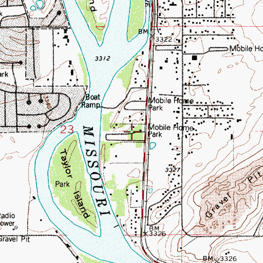 Topographic Map of Rivershore Mobile Home Park, MT