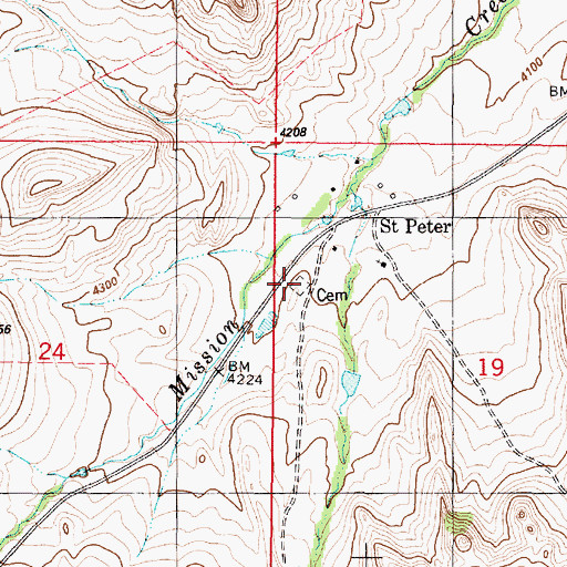 Topographic Map of Saint Peters Mission Cemetery, MT