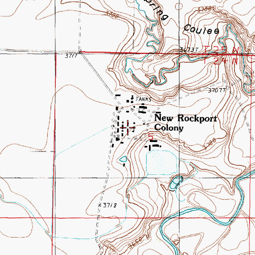 Topographic Map of New Rockport Colony School, MT