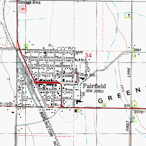 Topographic Map of Fairfield Public Schools, MT