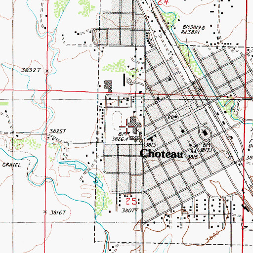 Topographic Map of Choteau High School, MT