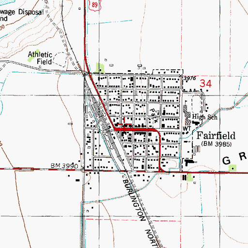 Topographic Map of Fairfield Public Library, MT